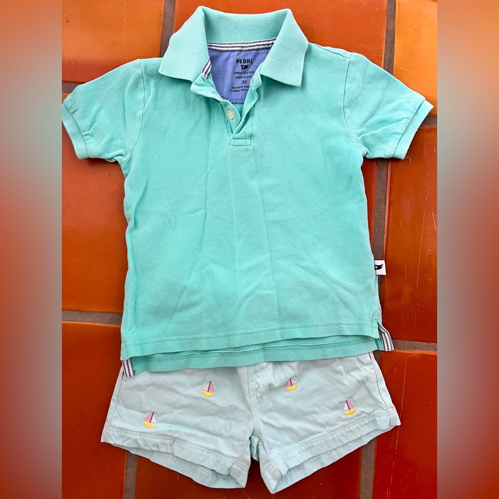 Boutique boys matching set - Pedal polo and sailboat shorts size 4T